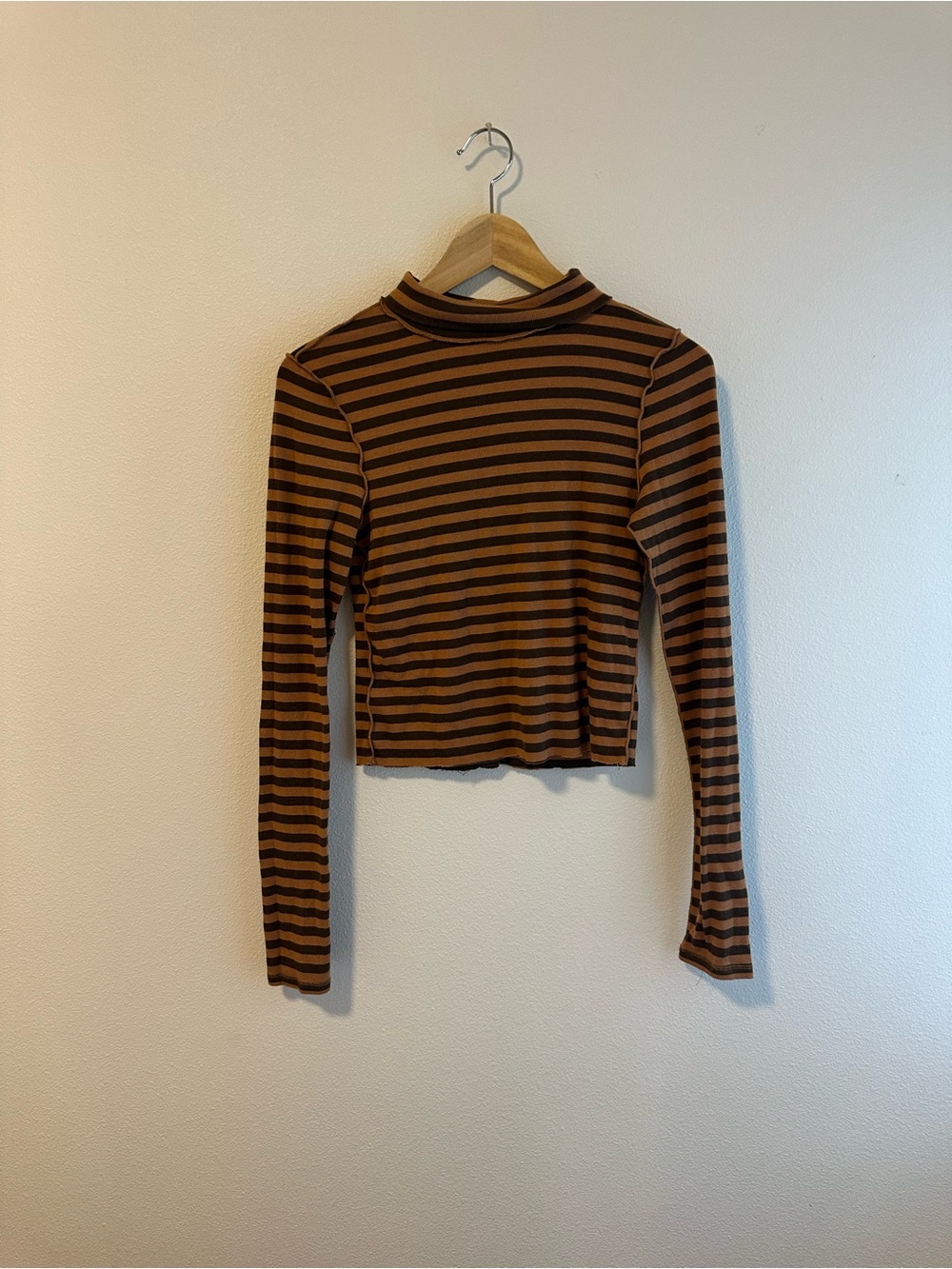 FREE PEOPLE Brown Striped Long-Sleeve Top Women’s Small